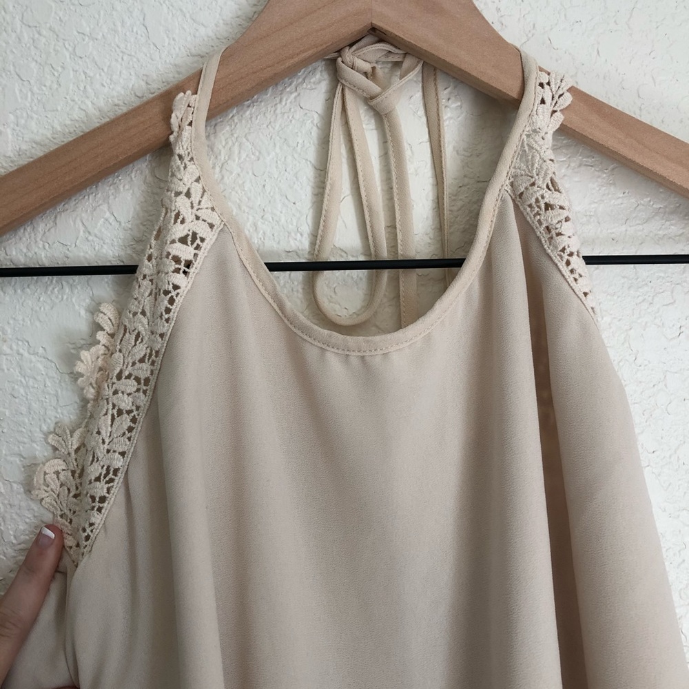 Lace Detail Cream Halter Tank
